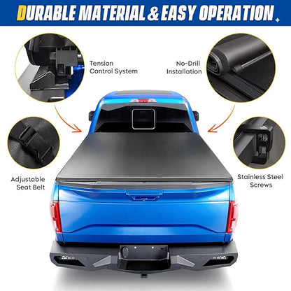 Soft Roll-up 6.4' Truck Bed Tonneau Cover for Dodge Ram 1500 2002-2018, Ram 2500 3500 2003-2024, Ram 1500 Classic 19-23 (Not for New), Fleetside 6.4 ft 76.8 in Bed
