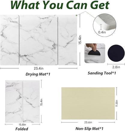 Large Stone Drying Mat for Kitchen Counter, Water-Absorbent Marble Diatomaceous
