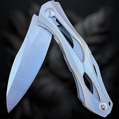 TACTICAL GEARZ Premium Stainless Steel Folding Knife, Stainless Steel Handle, D2 Steel Blade (Ronus Silver)