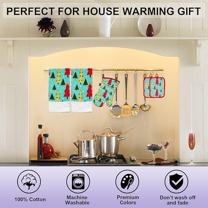 Oven Mitts and Potholders Dish Towles Set 100% Cotton