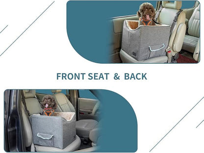Petsfit Small Dog Car Seat, Pet Travel Car Booster Seat with Safety Belt, Washable Double-Sided Cushion and Storage Pocket for Small Pet (Small, Light Grey)