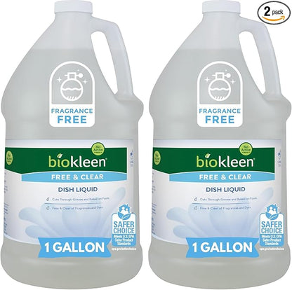 Biokleen Free & Clear Dish Soap - Dish Liquid, Dishwashing Cleaner, Eco-Friendly, Non-Toxic, Plant-Based, No Artificial Fragrance, Colors or Preservatives, Unscented (Pack of 2)