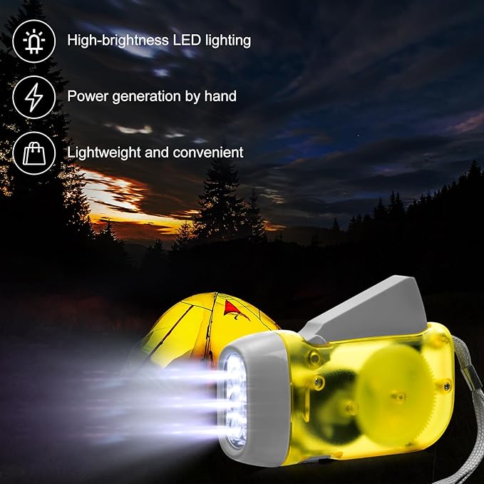 Mudder 24 Pieces Hand Crank Flashlight with LED Self Powered Charging Torch Dynamo for Camping Emergency(Red, Grey, Yellow, Green)