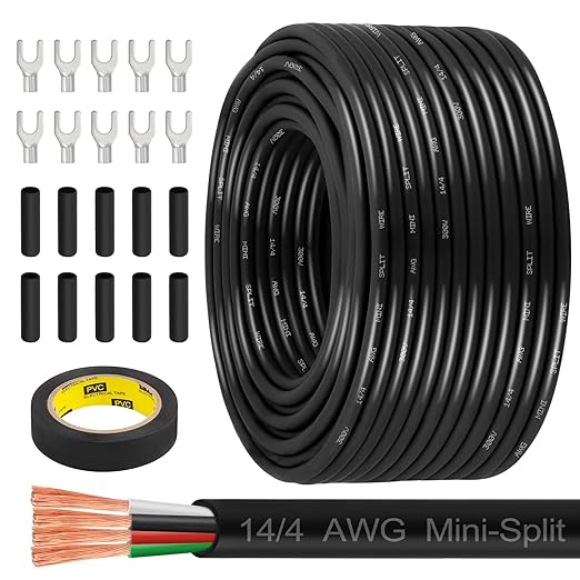 MOOKEERF 14/4 AWG Mini-Split Cable - 200FT 14 AWG 4 Conductor Control Cable
