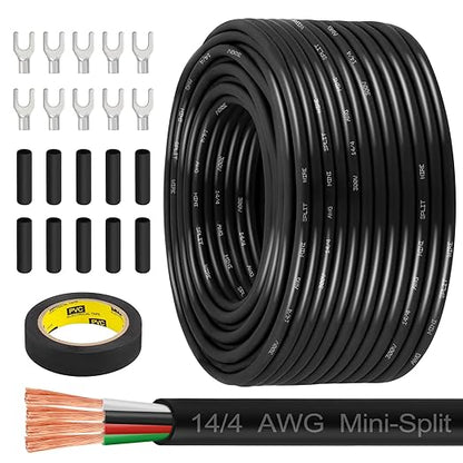 MOOKEERF 14/4 AWG Mini-Split Cable - 200FT 14 AWG 4 Conductor Control Cable