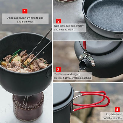 Alocs Camping Cookware Set Camping Gear, Compact Camping Pots and Pans Set, Durable Hard Alumina Camping Cooking Set for Outdoor Backpacking Camping Hiking Picnic, Included Mesh Carry Bag.