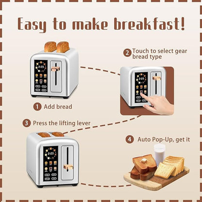 SEEDEEM Toaster 2 Slice with Touch Screen, Faster Heating Speed, 7 Shade Setting
