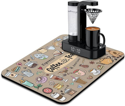 Fun Coffee Bar Mat 24inx18in, Absorbent Hide Stain Anti-Slip Accessories Fit