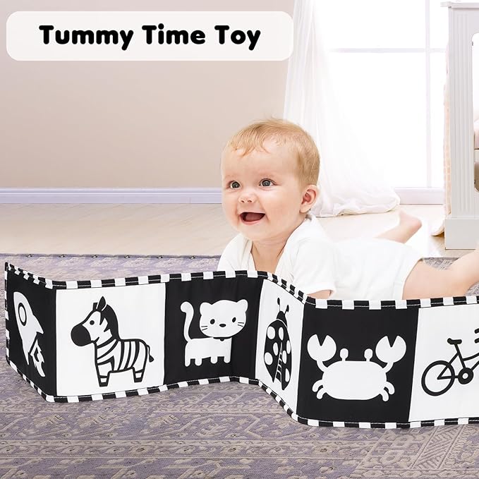 URMYWO Black and White Tummy Time High Contrast Newborn Toys 0-3 Months, Soft Baby Book, Visual Stimulation Montessori Sensory Infant Toys 0-6-12 Months, Shower Gift for Boys Girls