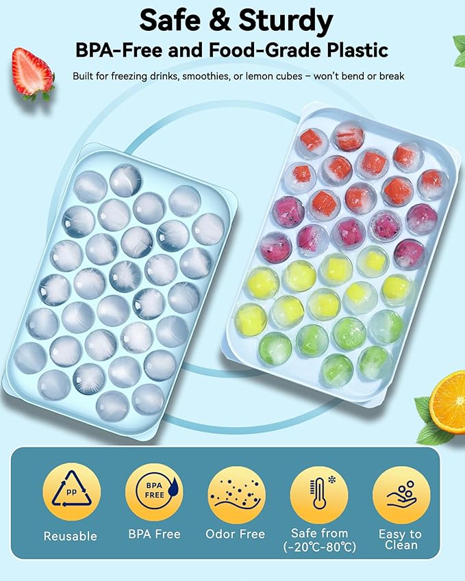 Ice Cube Trays with Lid and Bin, BPA-Free Mini 0.75 Inch Sphere Ice Molds