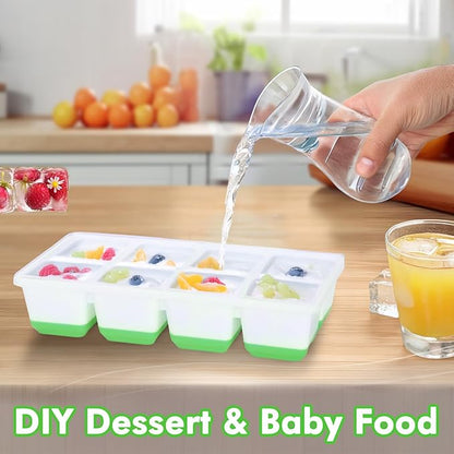 Large Ice Cube Trays with Lid, Jrisbo 2 Pack Stackable Silicone Ice Cube Molds