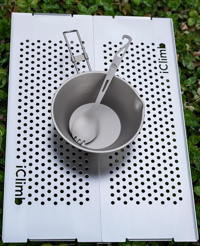 iClimb Titanium Bowl with Foldable Handle Ultralight Compact Portable Flatware Tableware with Bag for Outdoor Camping Backpacking Hiking Travel Picnic