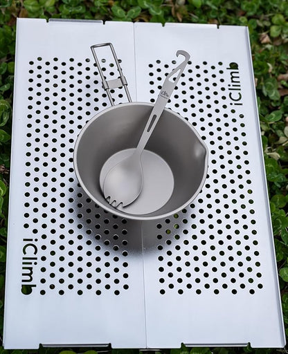 iClimb Titanium Bowl with Foldable Handle Ultralight Compact Portable Flatware Tableware with Bag for Outdoor Camping Backpacking Hiking Travel Picnic