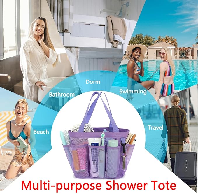Mesh Shower Caddy Portable for College Dorm Room Essentials, 8-Pocket Large Shower Basket Tote Bag with 2 Handles for Toiletry, Bathroom, Beach, Camp, Gym