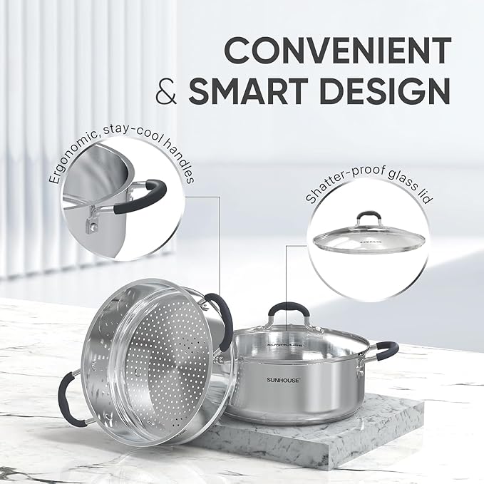 SUNHOUSE - 4.6 Quart Steamer Pots