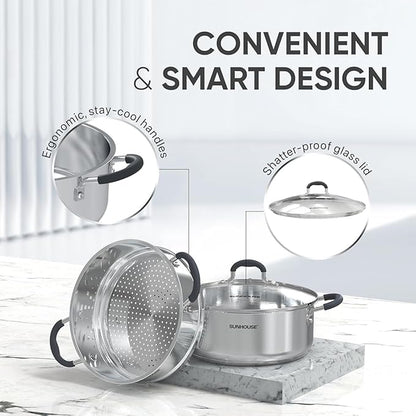 SUNHOUSE - 4.6 Quart Steamer Pots