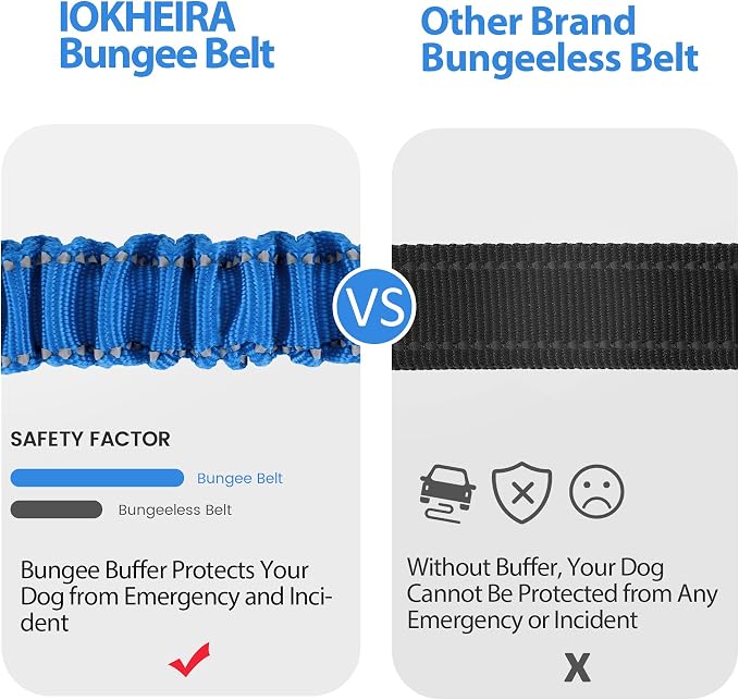 IOKHEIRA Dog Seatbelt - Adjustable Reflective Bungee Car Seatbelt with Aluminum Swivel Carabiner
