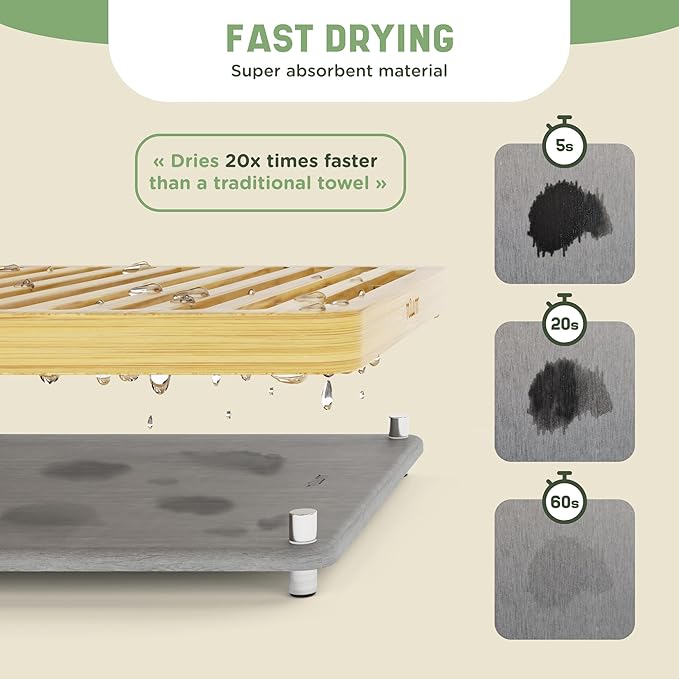 NIUM Stone Drying Mat for Kitchen Counter & Bamboo Rack