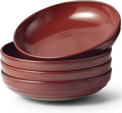 HAPPY KIT 9'' Pasta Bowls, 42oz Pasta Bowls Set of 4, Large Salad Bowl, Ceramic Serving Bowls,Double Reactive Glaze, Ideal for Housewarming, Festivals, Microwave Safe (Dark Ruby)