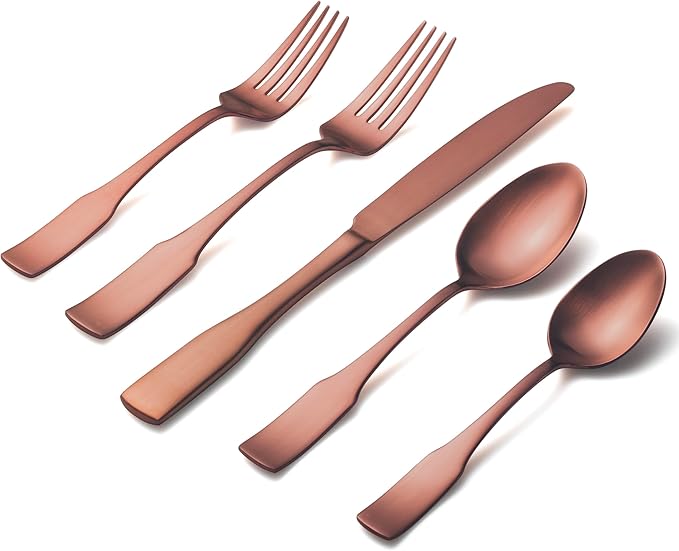 Alata Kate Rose Gold Satin 40-Piece Silverware Set,Service for 8,Stainless Steel Flatware Set, Matte Polished Cutlery Set,Dishwasher Safe