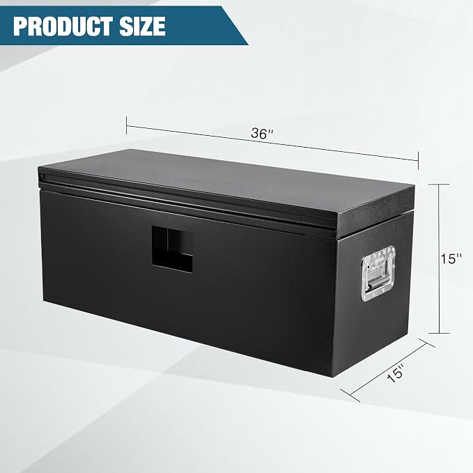 Underbody Truck Tool Box Steel Storage ToolBox, Tool Chest Organizer w/Lock and Keys For Pickup, Truck Bed, RV, Trailer, Heavy Duty Waterproof Black Box,36 x 15 x 15 Inch