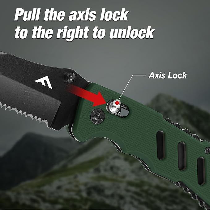 FLISSA Folding Pocket Knife with Clip, Glass Breaker and Seatbelt Cutter, Survival Knife for Emergency Rescue Situations, EDC Knife for Tactical, Hunting, Camping, Outdoor, Unique Gifts for Dad, Father-Green