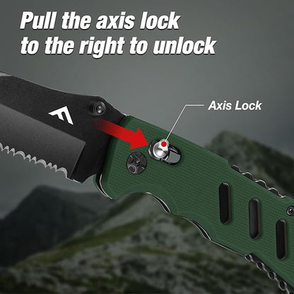 FLISSA Folding Pocket Knife with Clip, Glass Breaker and Seatbelt Cutter, Survival Knife for Emergency Rescue Situations, EDC Knife for Tactical, Hunting, Camping, Outdoor, Unique Gifts for Dad, Father-Green