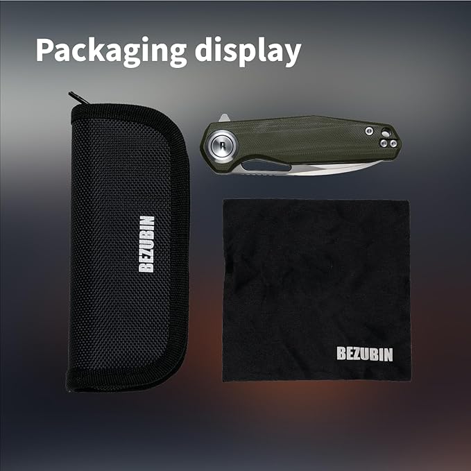 Pocket Folding Knife,3.15" D2 Steel Blade,Green G10 Handle,Push Button Lever Lock,Pocket Knife with Pocket Clip for Outdoor,Survival,EDC