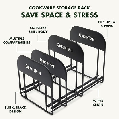 GreenPan Stainless Steel Wire Cookware Storage Rack, 5 Frying Pan Compartments