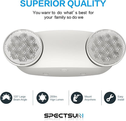 SPECTSUN 12 Pack LED Emergency Lighting Fixture with Battery Backup and Bug Eye Heads-US Standard Emergency Light Combo-Compact Design?“Thermoplastic Housing for Indoor Outdoor
