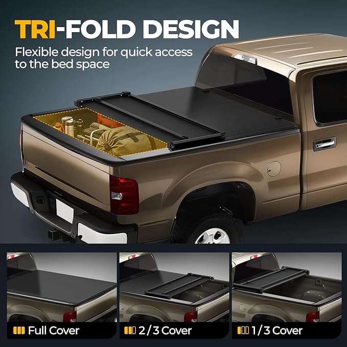 Auto Dynasty Soft Tri-Fold Truck Bed Tonneau Cover Compatible with 1995-2004 Tacoma 6.3Ft Fleetside/Styleside Bed, Matte Black Soft Vinyl Top
