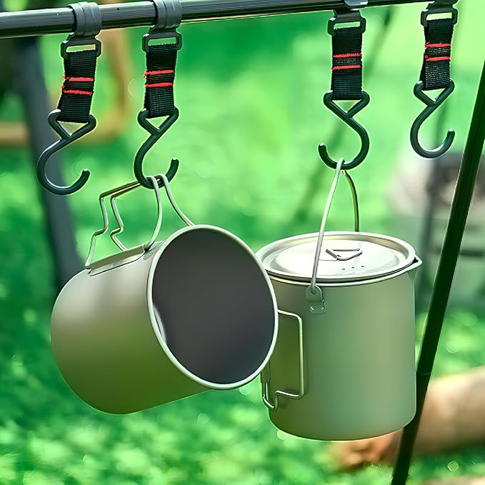 BY-J Titanium Camping Cookware Set – 750mL & 420mL Titanium Pot with Lid and Foldable Handle, Compact Backpacking and Travel Kitchenware for Camping, Hiking and Fishing