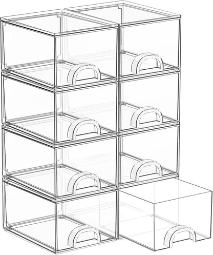 8 Pack Small Clear Stackable Acrylic Storage Boxes Storage Drawers, Storage