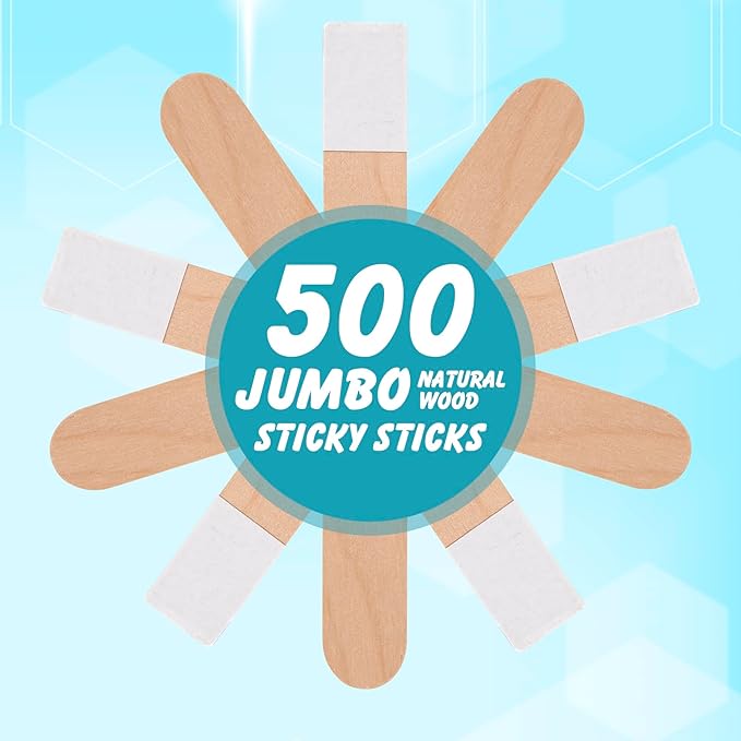 Darice Self-Adhesive Popsicle Sticks for Crafts – 500 Jumbo Wooden Sticks with Adhesive Tips, 6” x 1”, Mess-Free Arts and Crafts for Classroom, STEM, Home (Ages 3+)