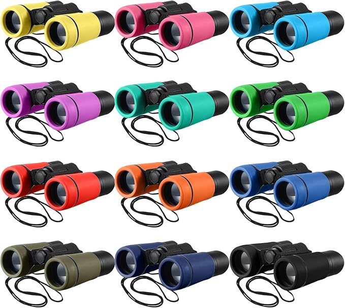 12 Pcs Kids Binoculars - Shock Proof, Folding, Small Telescope for Age 3-12 Boys & Girls - Educational Learning Binoculars for Hunting, Bird Watching, Camping & Outdoor