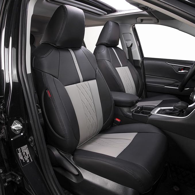 EKR Corolla Seat Covers Custom Fit for Toyota Corolla 2023 2024 2025 2026 Hybird SE&2023 2024 Hybird Nightshade, Leather Car Seat Cover Full Set-Faux Leather(Black+Light Gray)