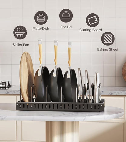Lozovin Pull Out Pots and Pans Organizer Under Cabinet, Sliding Lid Holder and