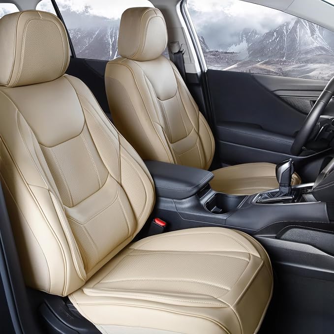 Coverland Custom Truck Car Seat Covers Front Seats for [2010-2014 F150 SVT Raptor SuperCrew Cab] - Protector Car Seat Cover Water Resistant Leather Memory Form Back Support Seat Cushion [Front-Beige]