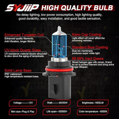 Headlight Bulbs Compatible for Ford Explorer Sport Trac 2001 2002 2003 2004 2005, HB5 9007 High Low Beam 9145 Fog Light Halogen Lights, 6000K White, 300% Brightness, Plug N Play, Pack of 4