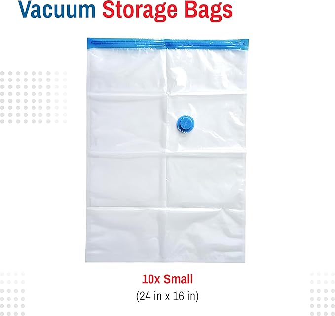 10 Pack Small Vacuum Storage Bags for Comforters, Blankets & Clothes – Vacuum Sealed Compression Bags with Hand Pump – Space Saver Storage Bags for Bedding, Moving, Travel & Organization