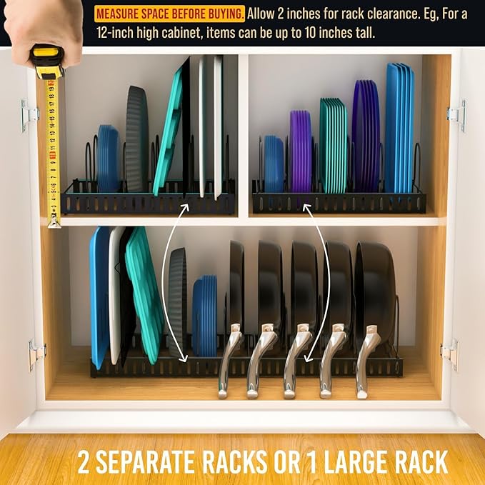 Norcalway Adjustable Bakeware Pots and Pans Organizer Under Cabinet, 14