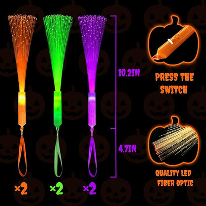 Halloween Glow Sticks Toys Gifts for Kids-6 Pack, Light Up Fiber Optic Wand for Toddlers, Fun Halloween Party Games Activities Stuff, Non Candy Treats Goodie Bag Basket Stuffers Fillers for Boys Girls
