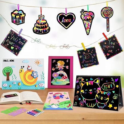 ZMLM Easter Gift Art Craft Kit: Rainbow Scratch Paper Magic Art Note DIY Party Craft Project Supply Toddler Drawing Valentine's Day Activity Kid Travel Toy 3-12 Year Old Birthday Holiday