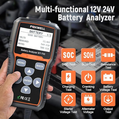 FOXWELL BT705 Car Battery Tester 24V 12V, Professional Automotive 100-2000CCA