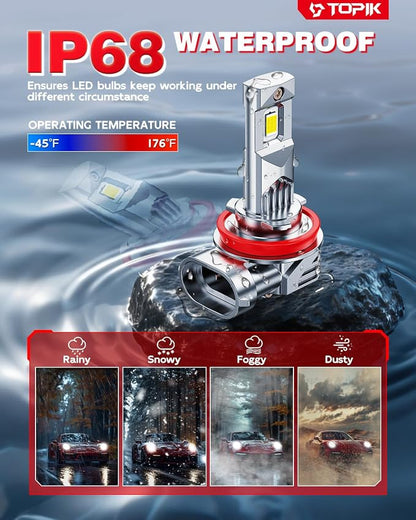 TOPIK 𝐁𝐫𝐢𝐠𝐡𝐭𝐞𝐬𝐭 H11/H9/H8 LED Bulbs 𝟑𝟖,𝟎𝟎𝟎𝐋𝐌 Brighter 6500K Cool White H11 Bulbs, Real 1:1 Mini Size Design, Plug and Play, CANbus Ready, 2 Pack