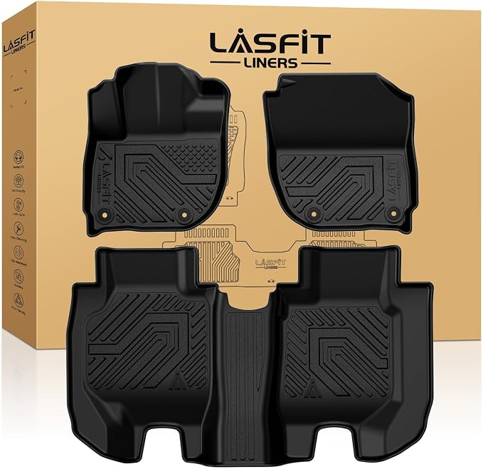 LASFIT Floor Mats for Honda HRV 2016 2017 2018 2019 2020 2021 2022, All Weather TPE Custom Fit HR-V Floor Liner Accessories, 1st & 2nd Row, Black