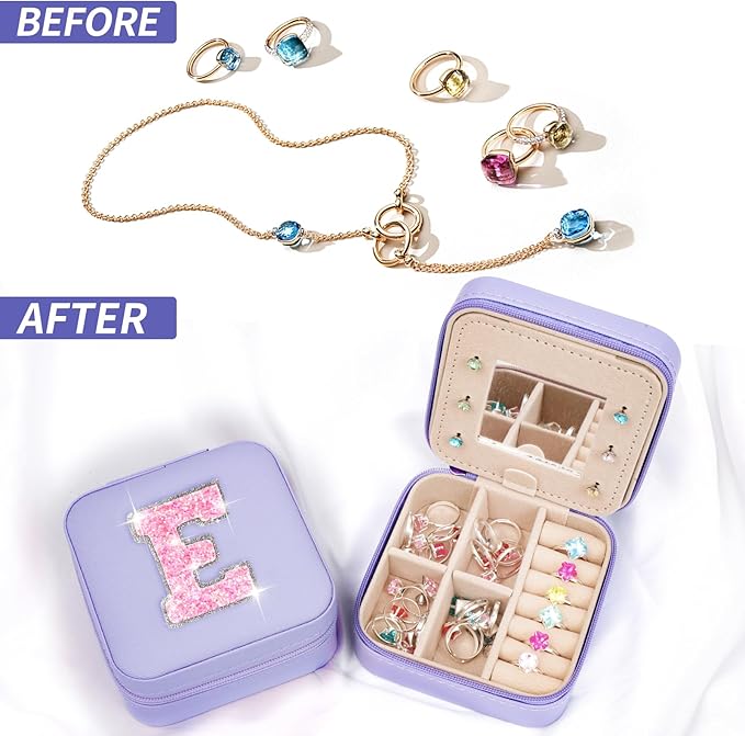 Travel Essentials for Women - Travel Accessories Travel Stuff,Mini Jewelry Organizer Jewelry Case for Traveling,Cute Personalized Jewelry Box,Birthday Gifts for Girls Women | Lavender,E
