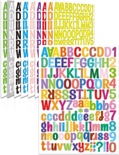 Uniclife 10 Sheets Letter Stickers, 1260 Pcs Scrapbook Stickers, 1 Inch Vinyl Number Alphabet Sticker, Self-Adhesive Stick on Letters for Mailbox Bottles Crafts Posters Decor, 10 Colors