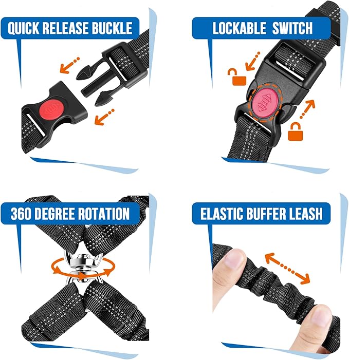 Lukovee Double Dog Seat Belt, New Dual Pet Car Headrest Restraint Safety Seatbelt No Tangle Dog Leash Duty Adjust Elastic Bungee Puppy Lead Splitter Connect Harness in Vehicle Travel for 2 Dogs,Black