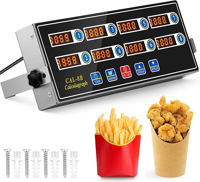 Relaxweex 1 Pack Commercial 8 Channel Digital Kitchen Timer, Wall Mount or